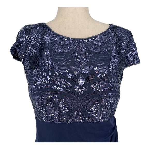 Alex Evenings Sequin Ruched Chiffon Column Gown in NAVY Size 10 NWT MSRP $209 - Picture 4 of 16